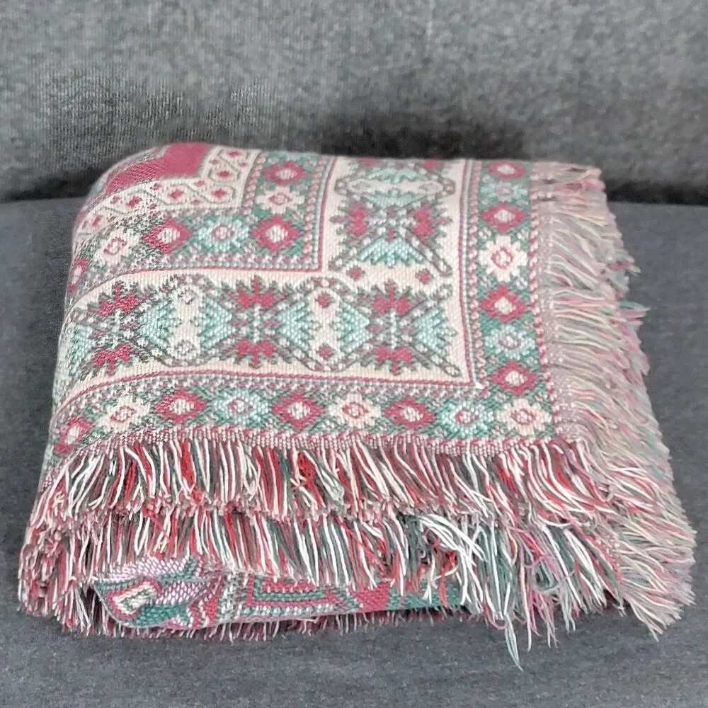 Vintage Goodwin Weavers Throw Blanket Aztec Southwestern Woven Boho 44